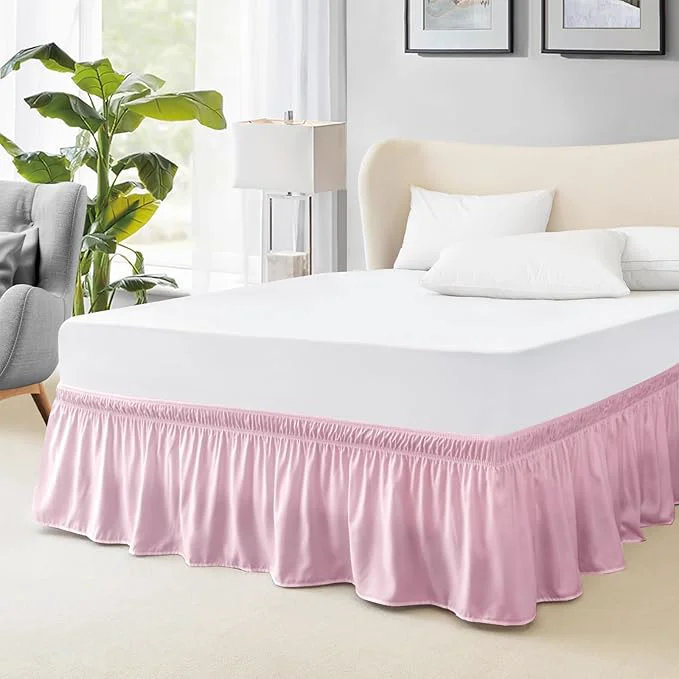 Specialty FreshCulture Full Bed Skirt Elastic Wrap Around Bed Skirt Full Bed Easy Fit with 22-Inch Tailored Drop Hotel Quality Dust Ruffle for Full Size Bed Bed Skirt Full Size Dusty Pink Flexible