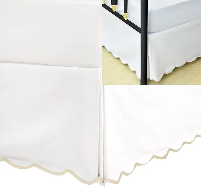 Modern HIG King Bed Skirt – Easy Fit Scallop Edge Pleated Bedskirts with Spilt Coner 12 Inch Drop Anti-Slip Dust Ruffle Thick Fabric for Enhanced Privacy Pre-Washed for Long-Lasting Use Machine Washable Functional