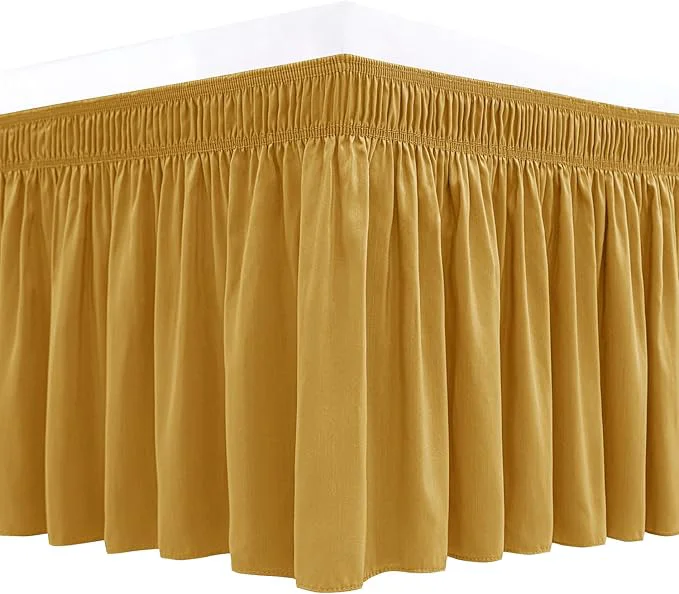 Superior Biscaynebay Wrap Around Bed Skirts for King amp Cal King Beds Short Drop of 12 quot Gold Adjustable Elastic Dust Ruffles Easy Fit Wrinkle Resistant Silky Luxurious Fabric Machine Washable First-Class
