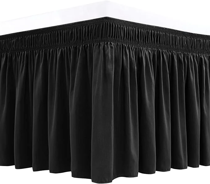 Verified Biscaynebay Wrap Around Bed Skirts for King amp Cal King Beds 21 quot Drop Black Adjustable Elastic Dust Ruffles Easy Fit Wrinkle Resistant Silky Luxurious Fabric Machine Washable Modern