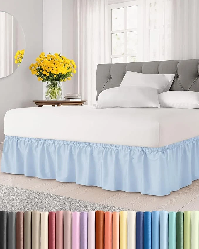 Fine Crafted Wrap Around Dust Ruffle Bed Skirt – Sky Blue – Twin Twin XL Size Beds w 15 Inch Drop – Easy Fit Elastic Strap – Adjustable Pleated Bedskirt w Brushed Fabric – Wrinkle Women Men Kids amp Teens Functional