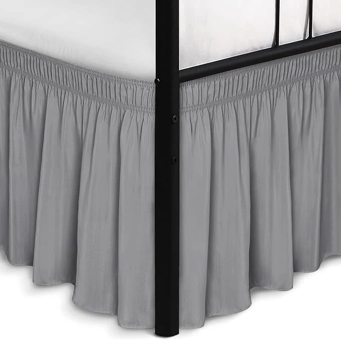 Classic Biscaynebay Wrap Around Bed Skirts with Split Corners for King Beds 21 quot Drop Silver Grey Elastic Dust Ruffles Easy Fit Wrinkle amp Fade Resistant Silky Luxurious Fabric Solid Machine Washable Expertly Made