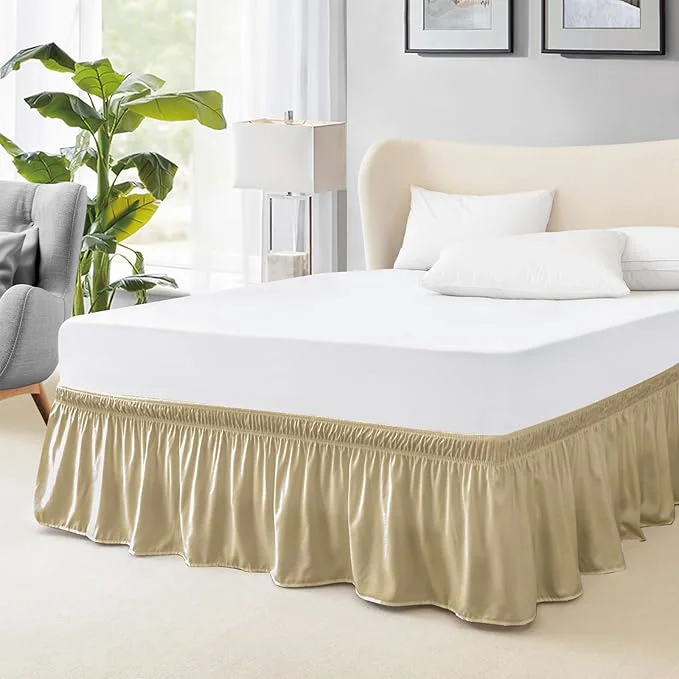 Superior FreshCulture King Bed Skirt Dust Ruffle for King Size Bed Easy Fit with 18-Inch Tailored Drop Elastic Wrap Around Bed Skirt King Size Hotel Quality Bed Skirts for Adjustable Bed Beige Trusted