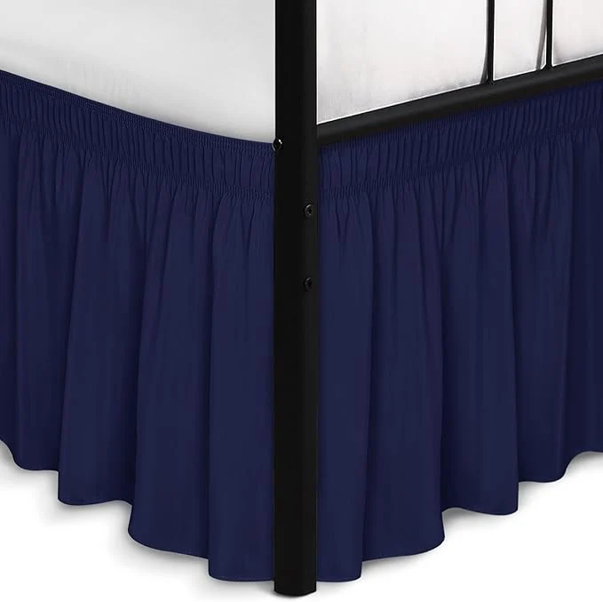 Soft Biscaynebay Wrap Around Bed Skirts with Split Corners for Queen Beds 14 quot Drop Navy Elastic Dust Ruffles Adjustable Easy Fit Wrinkle amp Fade Resistant Silky Luxurious Fabric Machine Washable Stylish
