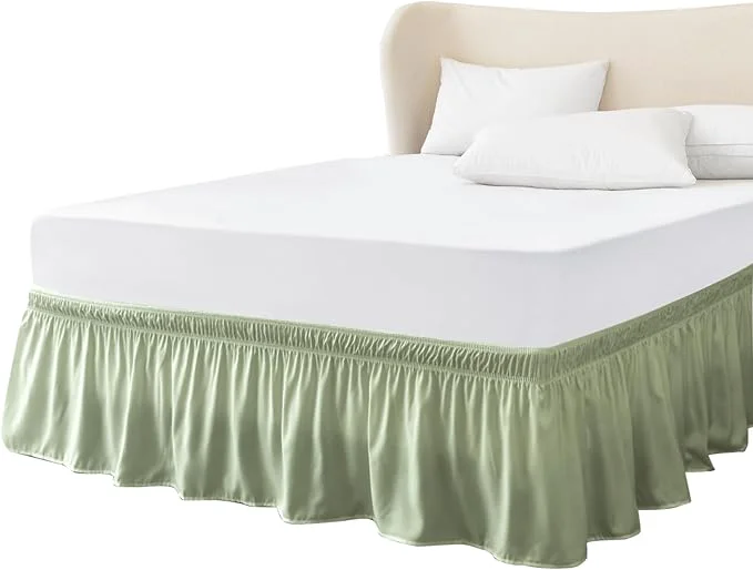 World-Class FreshCulture Elastic Bed Skirt – Full Size 18-Inch Drop Hotel Quality Dust Ruffle Sage Green Luxury