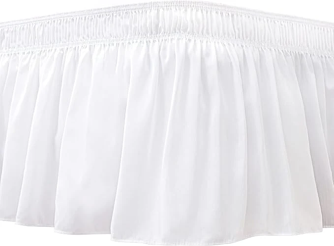 Classic Biscaynebay Wrap Around Bed Skirts for Queen Beds with Extra Long Drop of 25 quot White Adjustable Elastic Dust Ruffles Easy Fit Wrinkle Resistant Silky Luxurious Fabric Machine Washable Long-Lasting