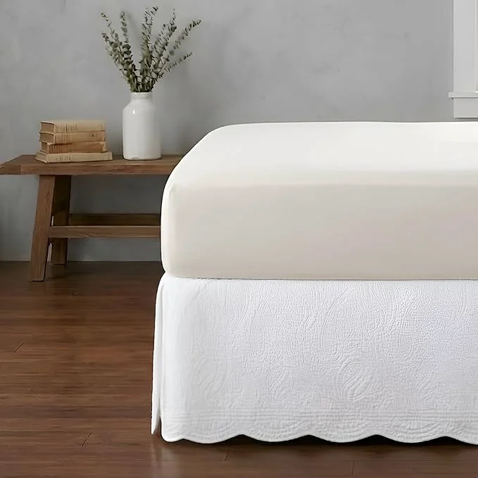 High-End Greenland Home Paisley Quilted Bed Skirt Full White Reliable