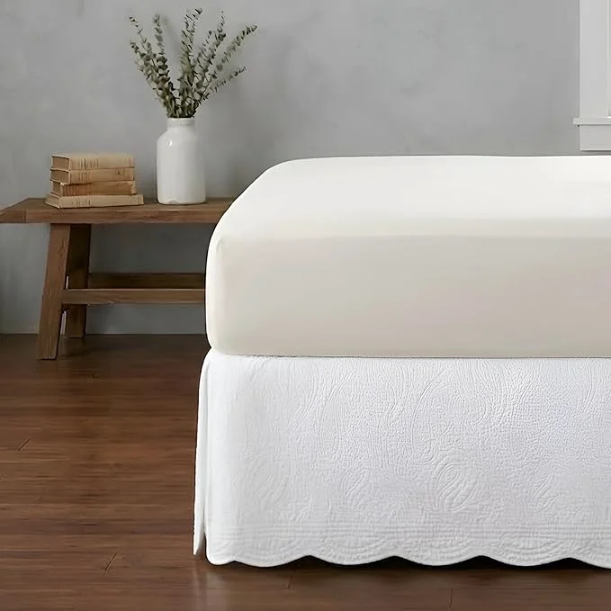Next-Generation Greenland Home Paisley Quilted Cotton Bed Skirt White Twin Convenient