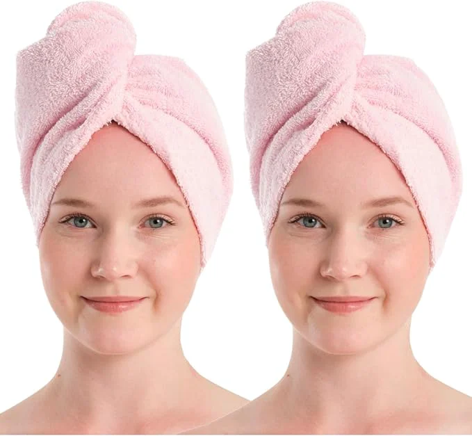 Minimalist Turkish Cotton Hair Towel Wrap 2 Pack – Oeko-TEX Quick Dry Turban High-Quality