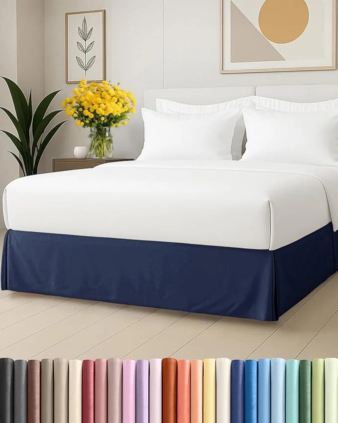 Trusted Pleated Bed Skirt Twin Size – 3 Sided Pleated Bed Skirt Twin – Ultra-Soft Easy Fit with 15 Inch Tailored Drop – Hotel Quality Wrinkle amp Fade Resistant – for Women Men Kids and Teens – Navy Easy-to-Use