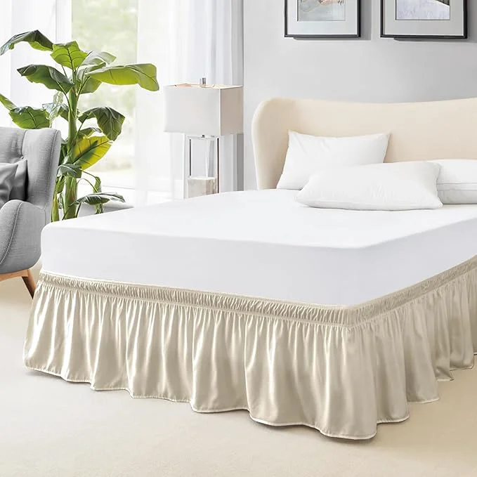 Top-Quality FreshCulture Queen Bed Skirt Elastic Wrap Around Bed Skirt Queen Size Bed Skirts for Adjustable Bed Easy Fit with 18 Inch Drop Length Hotel Quality Dust Ruffle for Queen Bed Cream Verified