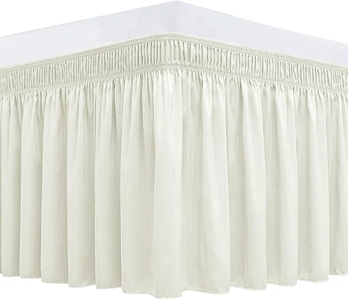 Natural Biscaynebay Wrap Around Bed Skirts for Full amp Full XL Beds 15 quot Drop Ivory Adjustable Elastic Dust Ruffles Easy Fit Wrinkle amp Fade Resistant Silky Luxurious Fabric Machine Washable Environmentally Friendly