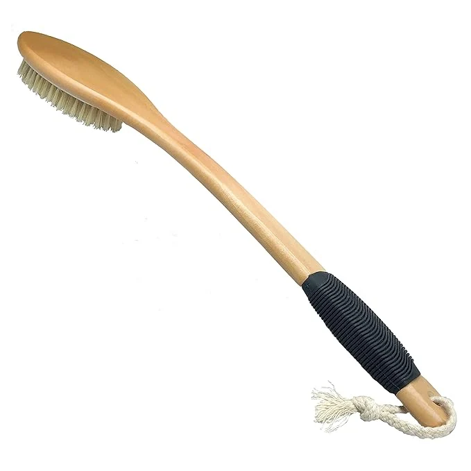 Genuine OWIIZI Bath Brush Wooden Curved Long Handle Antiskid Shower Brush Elegant