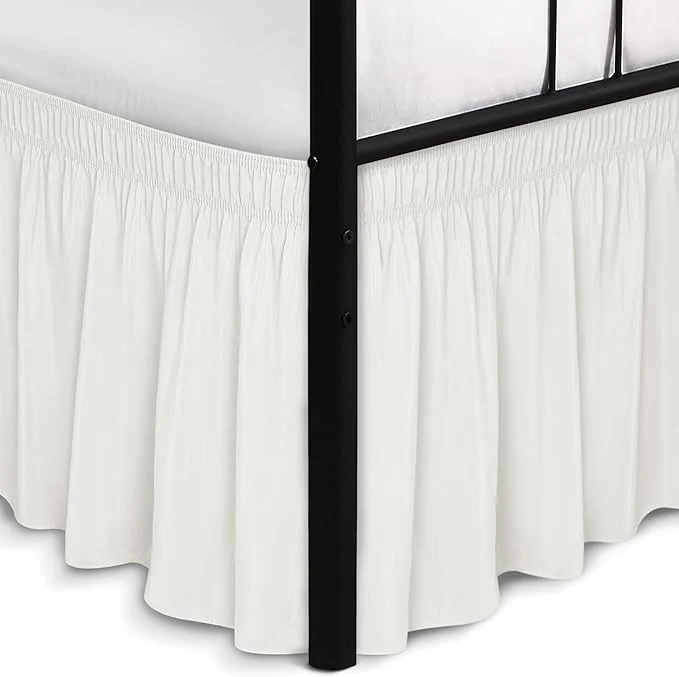 Dependable Biscaynebay Wrap Around Bed Skirts with Split Corners for King Beds 17 quot Drop Ivory Elastic Dust Ruffles Easy Fit Wrinkle amp Fade Resistant Silky Luxurious Fabric Solid Machine Washable Functional