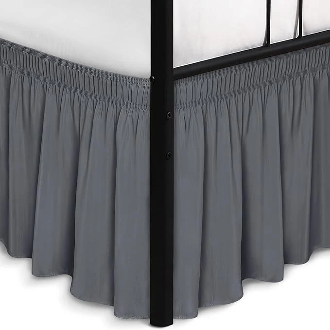 Next-Generation Biscaynebay Wrap Around Bed Skirts with Split Corners for King Beds 15 quot Drop Dark Grey Adjustable Elastic Dust Ruffles Easy Fit Wrinkle Resistant Silky Luxurious Fabric Machine Washable Consistent