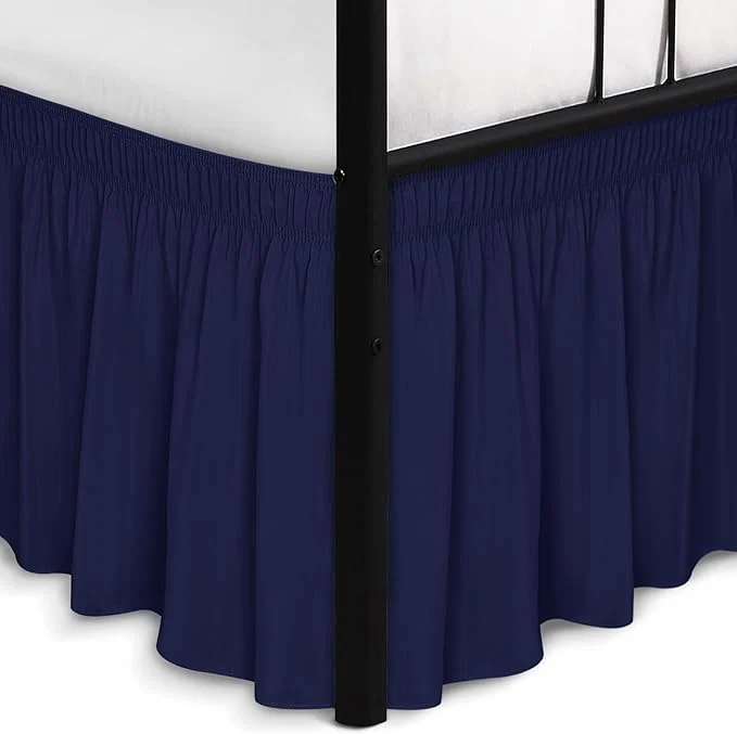 Stylish Biscaynebay Wrap Around Bed Skirts with Split Corners for King Beds 14 quot Drop Navy Elastic Dust Ruffles Adjustable Easy Fit Wrinkle amp Fade Resistant Silky Luxurious Fabric Machine Washable Outstanding