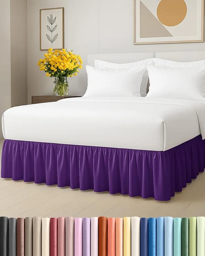 Durable Bedskirt King Size Ruffle – 12 inch Drop Dust Ruffle Bed Skirt with Platform – Ultra-Soft Easy Fit Premium Hotel Quality – Wrinkle Fade amp Shrink Resistant – for Women Men Kids and Teens – Purple Practical