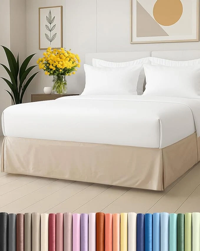 Detailed Pleated Bed Skirt King Size – 3 Sided Pleated Bed Skirt King – Ultra-Soft Easy Fit with 18 Inch Tailored Drop – Hotel Quality Wrinkle amp Fade Resistant – for Women Men Kids and Teens – Cream Modern