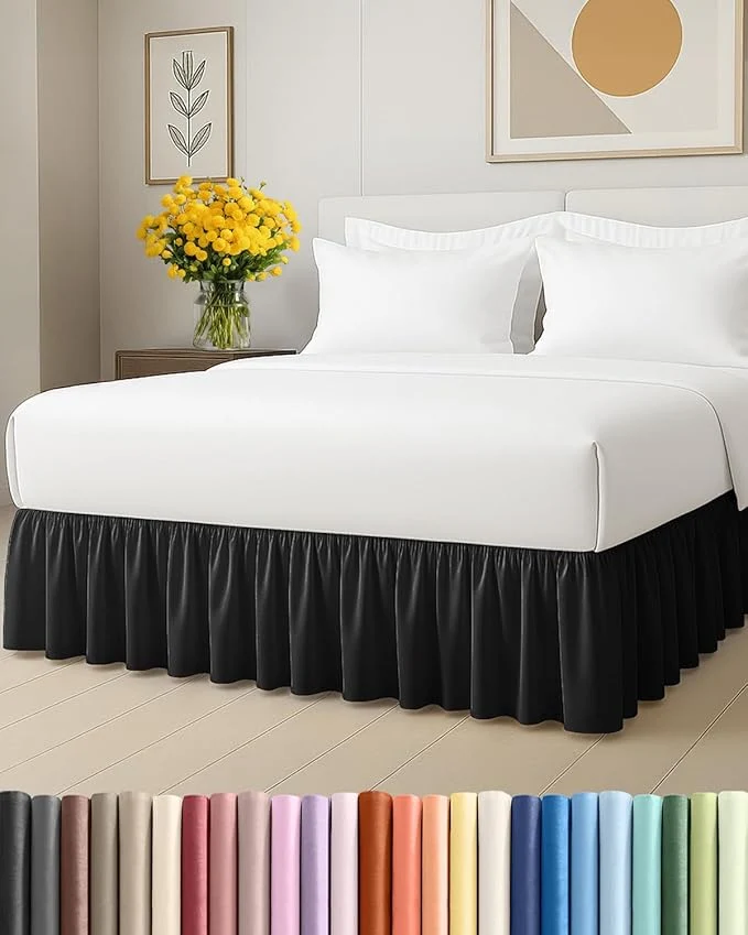 Elite Bedskirt Full Size Ruffle – 15 inch Drop Dust Ruffle Bed Skirt with Platform – Ultra-Soft Easy Fit Premium Hotel Quality – Wrinkle Fade amp Shrink Resistant – for Women Men Kids and Teens – Black High-Performance