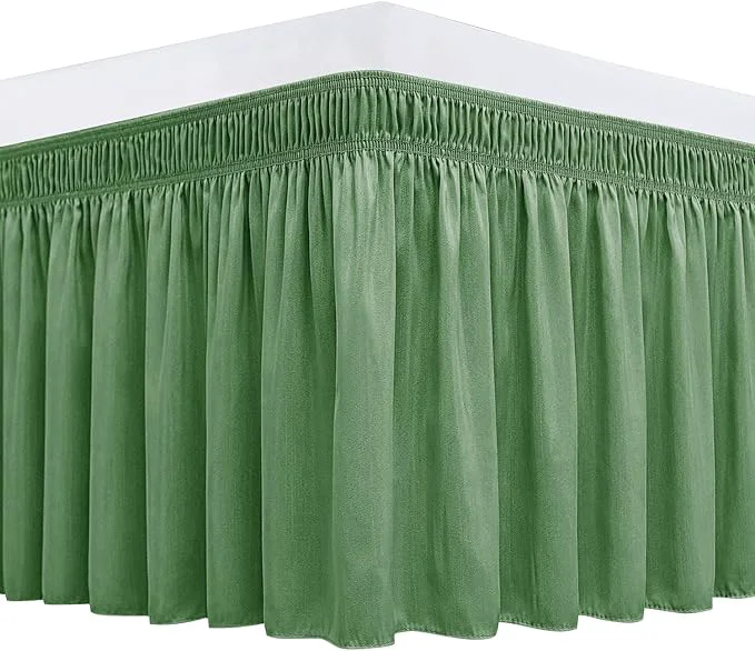 Sustainable Biscaynebay Wrap Around Bed Skirts for Queen Beds 14 quot Drop Sage Adjustable Elastic Dust Ruffles Easy Fit Wrinkle Resistant Silky Luxurious Fabric Machine Washable Certified