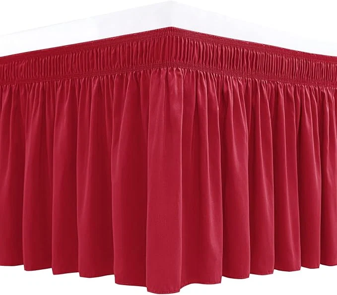 Reliable Biscaynebay Wrap Around Bed Skirts for Queen Beds 15 quot Drop Red Adjustable Elastic Dust Ruffles Easy Fit Wrinkle amp Fade Resistant Silky Luxurious Fabric Machine Washable Outstanding