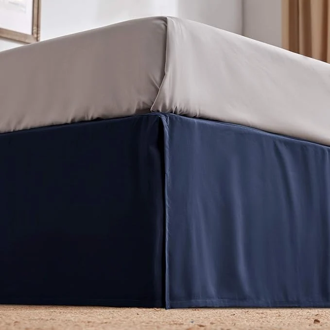 Powerful SLEEP ZONE Pleated Bed Skirts Full Size 15 inch Tailored Drop Easy Fit Bedskirt Anti-Static Fade Resistant Full Navy Blue Verified