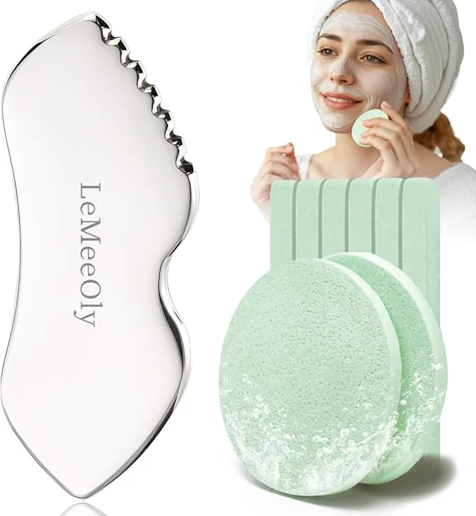 Prestigious LeMeeOly Gua Sha Facial Tools Stainless Steel Compressed Facial Sponges World-Class