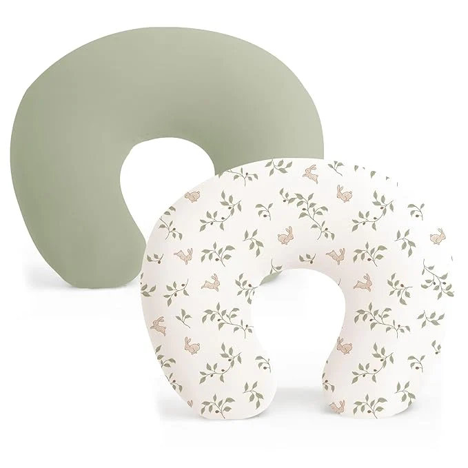 Minimalist Konssy 2 Pack Nursing Pillow Covers Stretchy and Soft Nursing Cover for Breastfeeding Pillow Slipcover for Baby Girls and Boys Newborn Fog Green Rabbit Proven