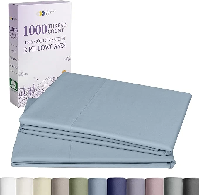 Breathable California Design Den King Size Pillowcases Set of 2-1000 Thread Count Sateen Soft and Thick Cotton King Size Pillow Covers Durable – Blue Genuine