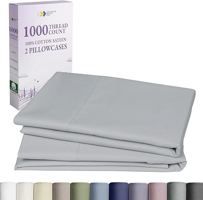 Reusable California Design Den Pillow Covers King Size Set of 2-1000 Thread Count Sateen Soft and Thick Cotton King Size Pillows Cases Durable – Light Grey Specialty