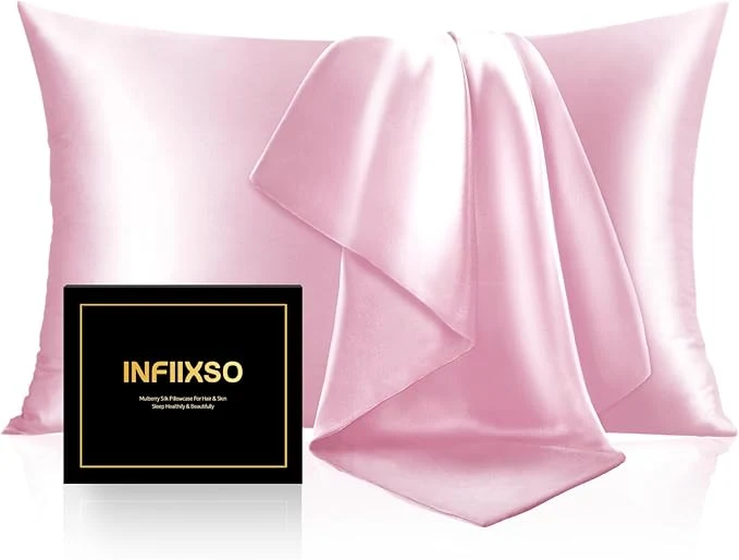Reusable INFIIXSO Mulberry Silk Pillowcase for Hair and Skin Silk Pillow Cases Standard Size with Hidden Zipper 20×26 Inches Smooth and Soft Cooling Pillow Cases for Hot Sleepers Pink 1 Pack Stylish