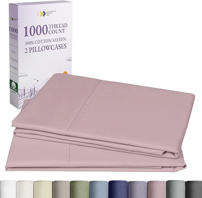 California Design Den Standard Queen Pillow Cases Set of 2-1000 Thread Count Soft and Smooth Sateen Weave Cotton Standard Pillowcases Thick and Durable – Sepia Rose Organic