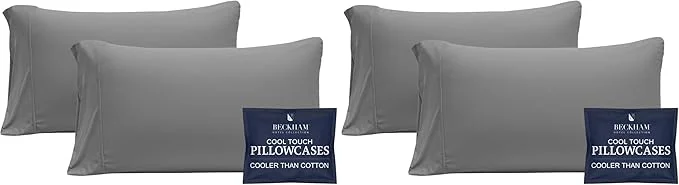 Official Beckham Hotel Collection Cooling Pillowcases for Hot Sleepers King Size Cool Touch Pillow Cases Hair amp Skin Friendly Dark Gray 4 Pieces Original Design