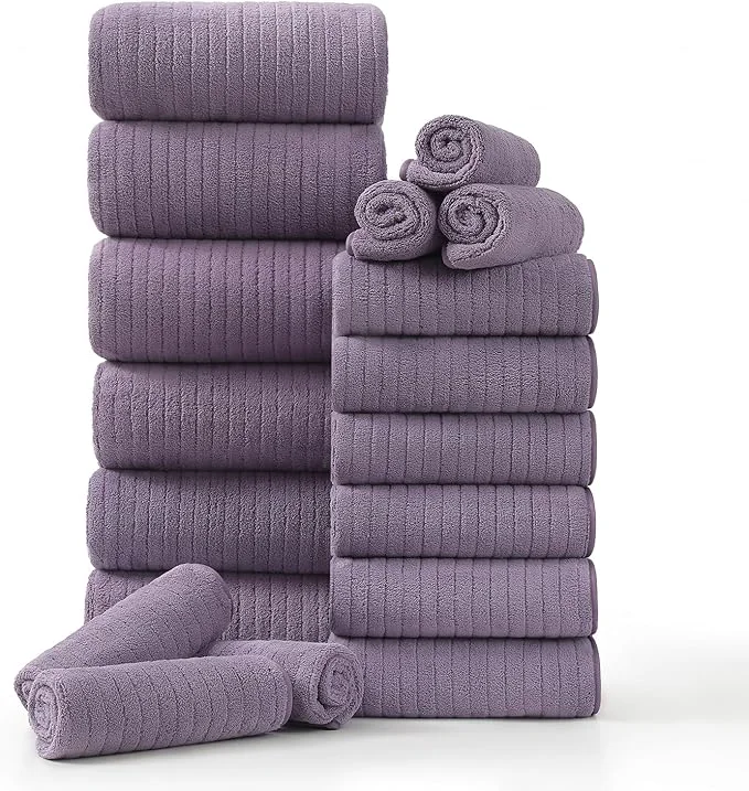 Convenient 18 Piece Family Bath Towel Set Include 6 Bath Towels 6 Hand Towels and 6 Elite