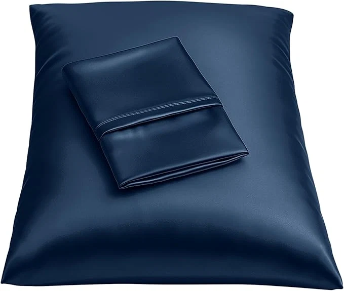 Secure BLISSFORD Satin Pillowcase with Zipper for Hair and Skin Care Feels Soft and Cool Like a Silk Pillowcase Satin Pillow Cases 2 Pack Slik Pillow Cover Navy – Standard Size Set of 2 Consistent