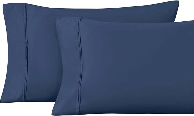 Next-Generation 1200 Thread Count Egyptian Cotton Soft and Breathable 2-Piece King Pillowcase Set Solid Navy Blue Authentic