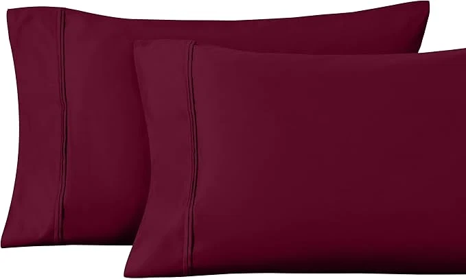 Expertly Made Superior 1200 Thread Count Egyptian Cotton Soft and Breathable 2-Piece King Pillowcase Set Solid Burgundy Consistent