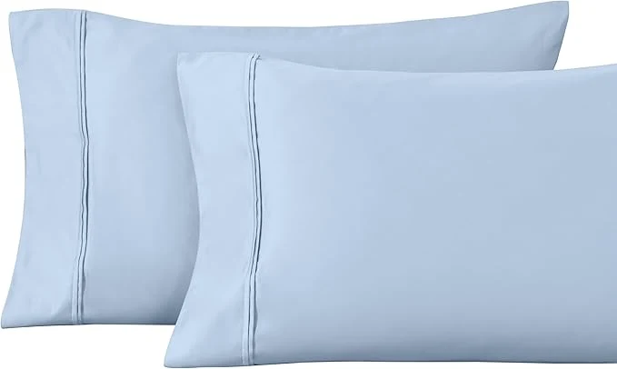 Traditional Superior 1200 Thread Count Egyptian Cotton Soft and Breathable 2-Piece King Pillowcase Set Solid Light Blue Fashionable
