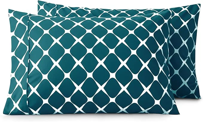 Convenient Elegant Comfort Luxury Ultra-Soft 2-Piece Pillowcase Set – 1500 Premium Hotel Quality Microfiber Double Brushed – Wrinkle Resistant Standard Queen Bloomingdale Pattern Teal Solid