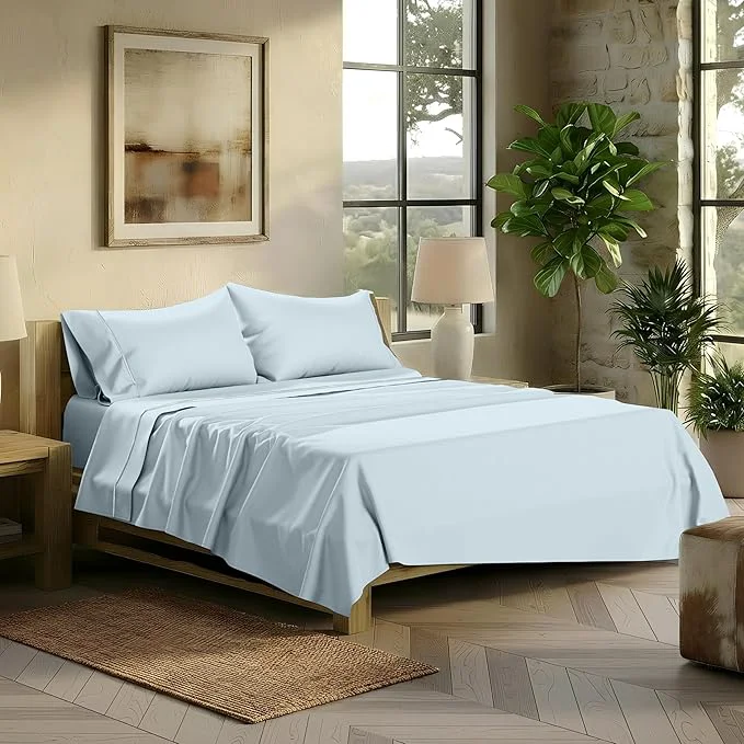 Fine Crafted TEXAS LINEN CO. Egyptian Cotton Sheets California King – 2000 Series Luxury Cal King Sheet Set Soft amp Cooling Sateen Weave 17 Extra Deep Pocket Hotel Collection Sheets 4 Pc Light Blue Exclusive