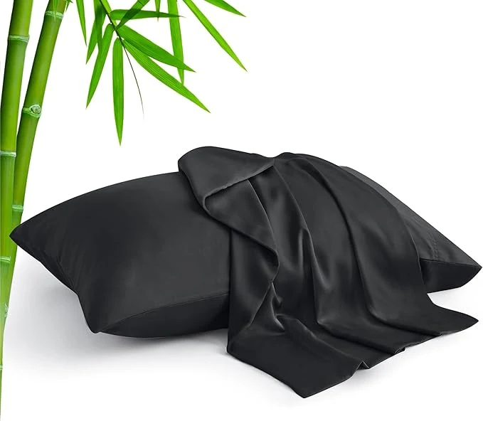 Environmentally Friendly BEDELITE King Size Pillow Cases Set of 2 Rayon Derived from Bamboo Cooling Pillow Cases for Hot Sleepers amp Night Sweats Breathable and Silky Soft Envelope Pillowcases Black 20 quot x36 quot Top-Quality