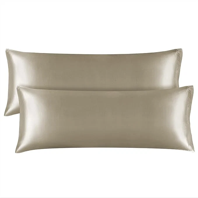 Original BEDELITE Satin Body Pillow Cover 2 Pack Super Soft and Cooling Body Pillow Pillowcase for Hair and Skin Breathable Silky Full Long Pillowcase Cover 20 quot x54 quot Taupe Enhanced