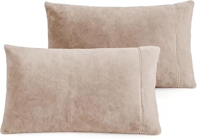 Reusable Velvet King Pillowcases King Size of 2 Pack Ultra Soft Breathable Pillow Cases with Flap Closure for Bed Luxury Fuzzy Warm Flannel Velvet Pillow Covers No Insert King 20×40 Inches Taupe Traditional