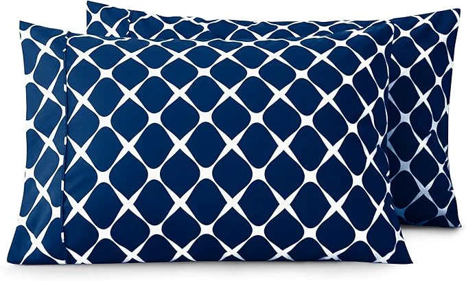 Secure Elegant Comfort Luxury Ultra-Soft 2-Piece Pillowcase Set – 1500 Premium Hotel Quality Microfiber Double Brushed – Wrinkle Resistant Standard Queen Bloomingdale Navy Blue Fast