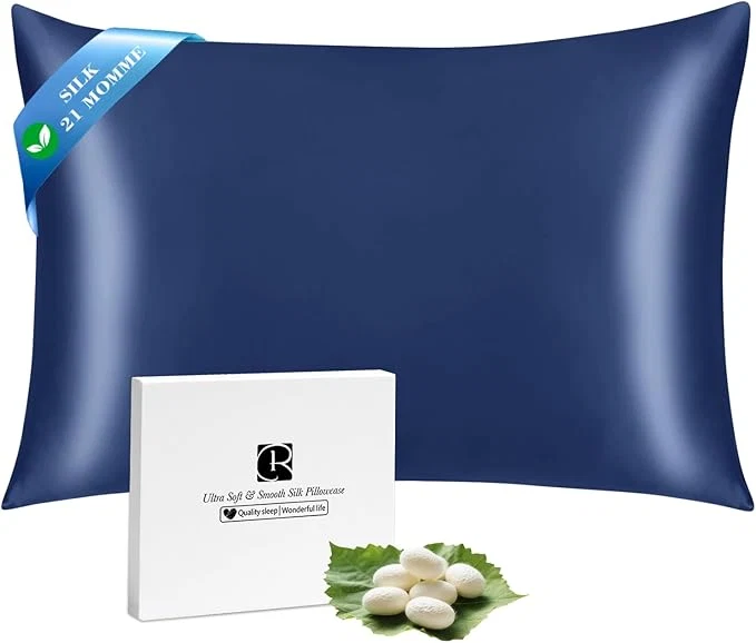Fashionable Ravmix Silk Pillow Cases with Zipper 21momme Mulberry Silk Pillowcase for Hair Skin Health Soft Smooth Breathable Cool Pillow Cover for Beauty Sleep with Gift Box 1PC Queen 20 quot x30 quot Navy Blue Next-Generation