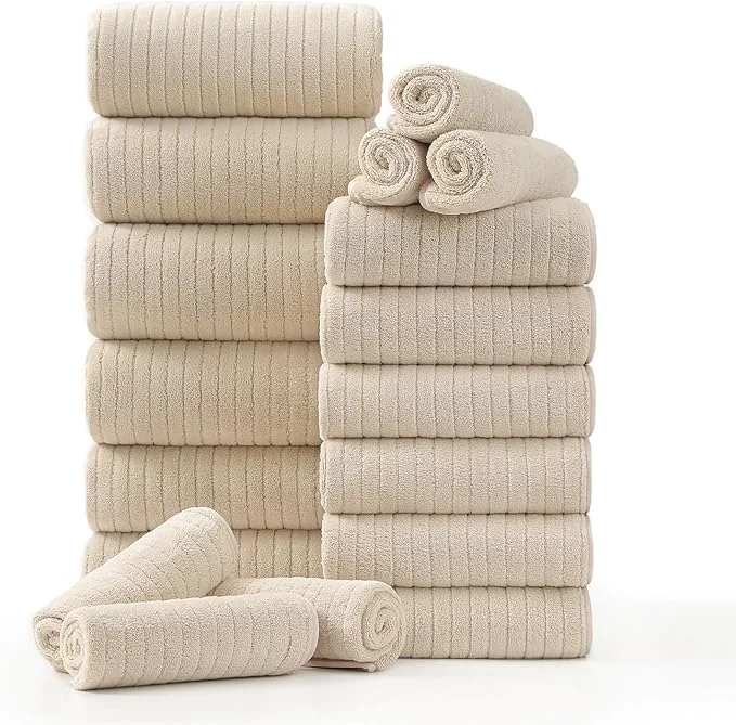 Healthy 18 Piece Family Bath Towel Set Include 6 Bath Towels 6 Hand Towels and 6 Flexible