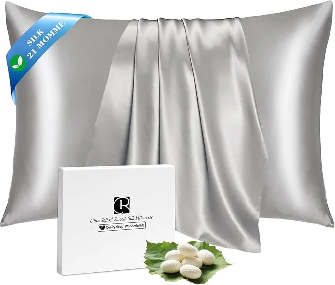 Practical Ravmix Silk Pillow Cases with Zipper 21momme Mulberry Silk Pillowcase for Hair Skin Health Soft Smooth Breathable Cool Pillow Cover for Beauty Sleep with Gift Box Standard 20 quot x26 quot Apricot Gray 1PC Elite