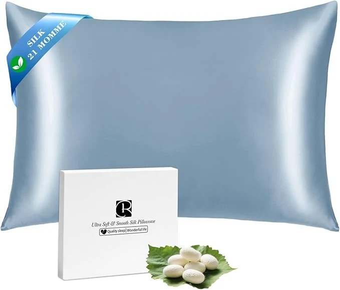 Convenient Ravmix Silk Pillow Cases with Zipper 21momme Mulberry Silk Pillowcase for Hair Skin Health Soft Smooth Breathable Cool Pillow Cover for Beauty Sleep with Gift Box 1PC Queen 20 quot x30 quot Flint Blue Long-Lasting
