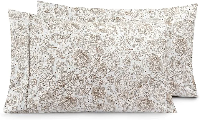 Unique Elegant Comfort Luxury Ultra-Soft 2-Piece Pillowcase Set – 1500 Premium Hotel Quality Microfiber Double Brushed – Wrinkle Resistant King Size Paisley Pattern Taupe Fast
