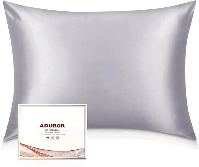 Fine Adubor Silk Pillowcase – Mulberry Silk Pillow Cases 22 Momme 6A Grade Fibers Silk Pillow Case for Hair and Skin Health with Hidden Zipper Queen 20 39 39 x30 39 39 Silver Gray 1PC Professional